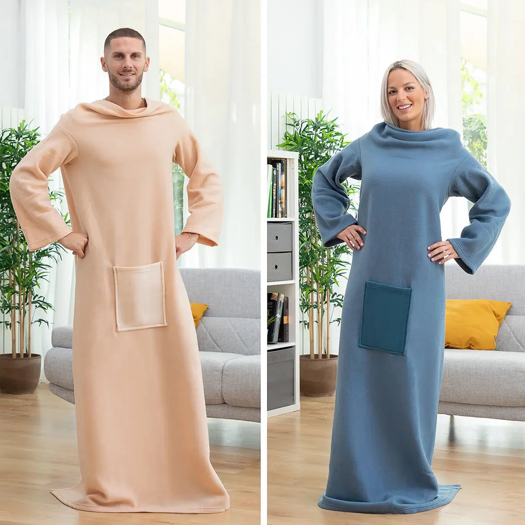 Batamanta Individual con Bolsillo Central y Mangas Faboulazy InnovaGoods – Manta con Capucha para Sofá y Hogar