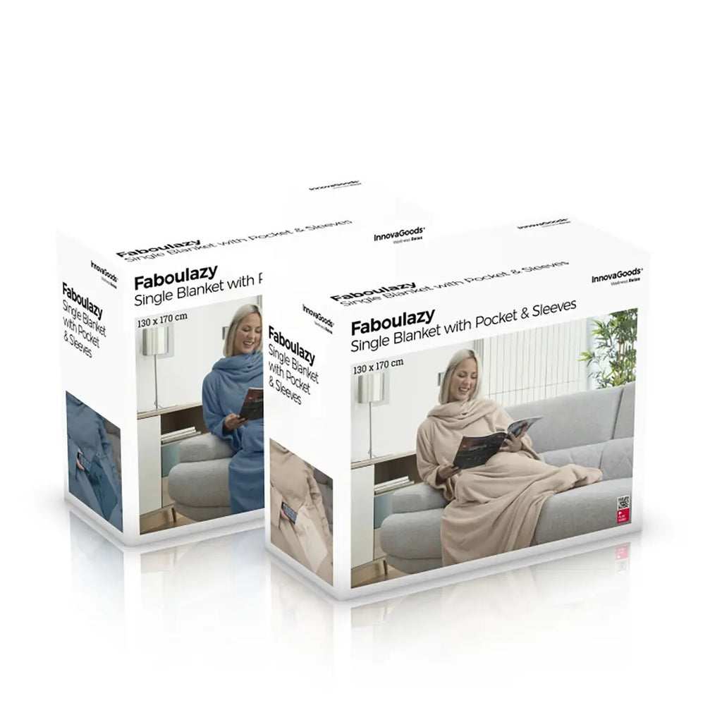 Batamanta Individual con Bolsillo Central y Mangas Faboulazy InnovaGoods – Manta con Capucha para Sofá y Hogar