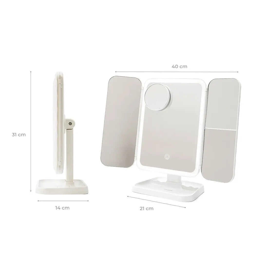 Espejo de Maquillaje Tríptico Recargable con Aumento y Luz LED Miled InnovaGoods