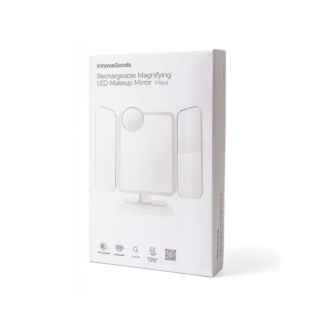 Espejo de Maquillaje Tríptico Recargable con Aumento y Luz LED Miled InnovaGoods